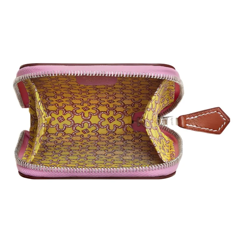 HERMES Silk'In Epsom With Barenia Calfskin Wallets Coin Purses Women's Forest Purple/Lemon/Copper Red-1