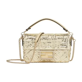 FENDI Baguette Polyester Shoulder Bag, Crossbody Bag, Handbag Mini Women's Gold