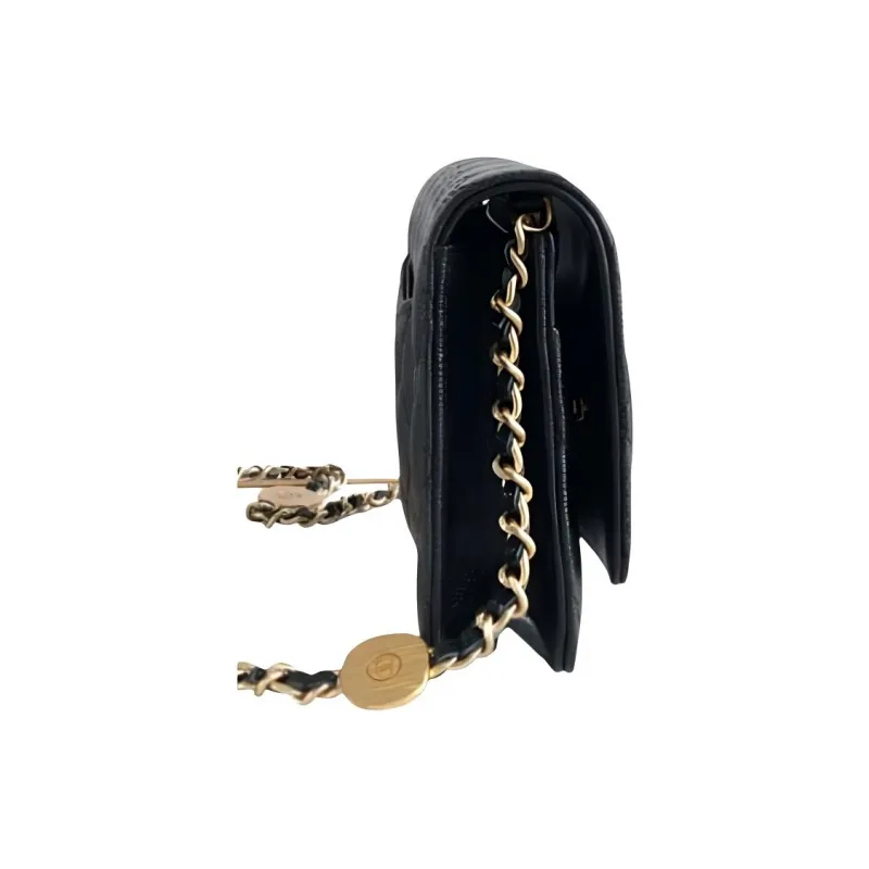 CHANEL 24A WOC Gold Coin On Chain Leather Crossbody Bag Women's Black-1