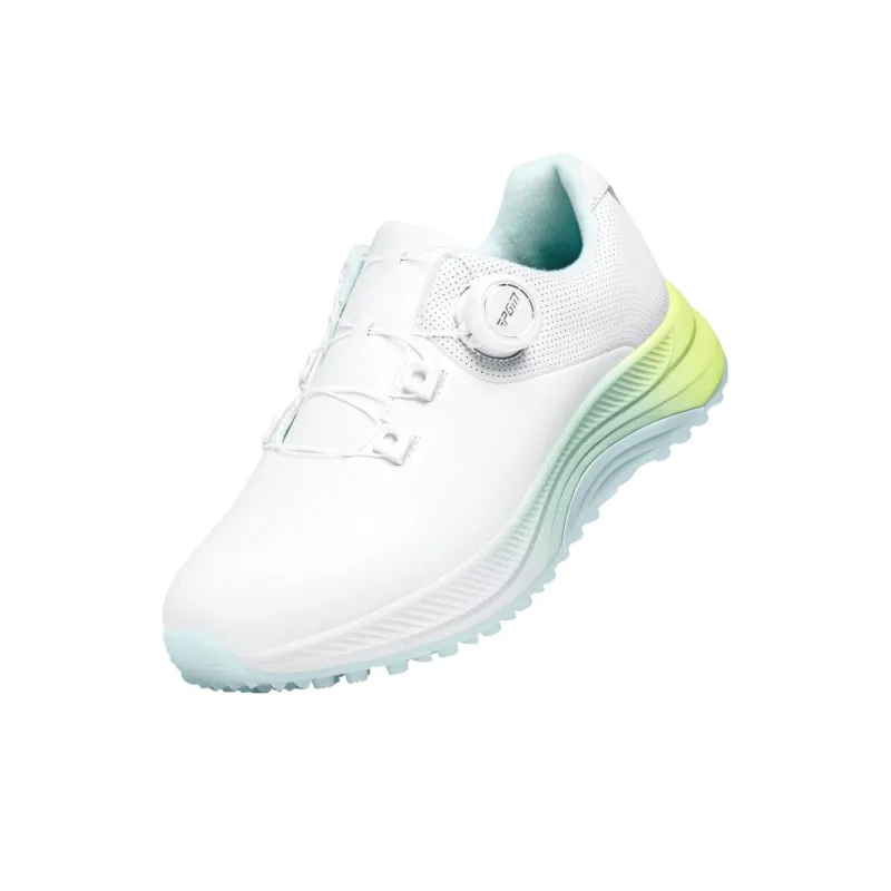 PGM Cushioned Slip Resistant Water Resistant Low Top Golf Shoes Women's White Cyan Yellow-1