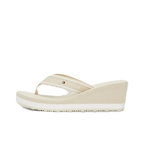 Tommy Hilfiger Wedge Abrasion Resistant Flip Flops Women's Beige