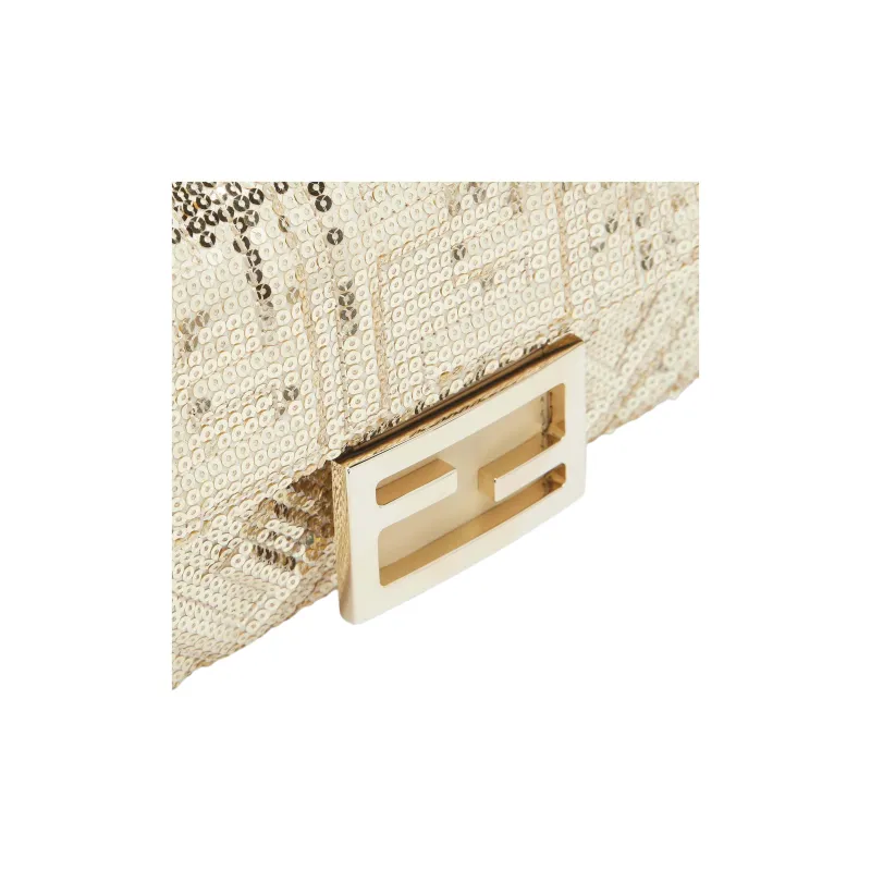 FENDI Baguette Polyester Shoulder Bag, Crossbody Bag, Handbag Mini Women's Gold-4