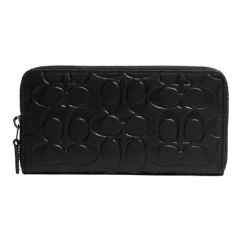 COACH Accordion Wallet Cow Leather Card Holder Wallet Women's Black