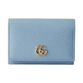 GUCCI GG Marmont Leather Card Holder Women's Light Blue & Dark Red