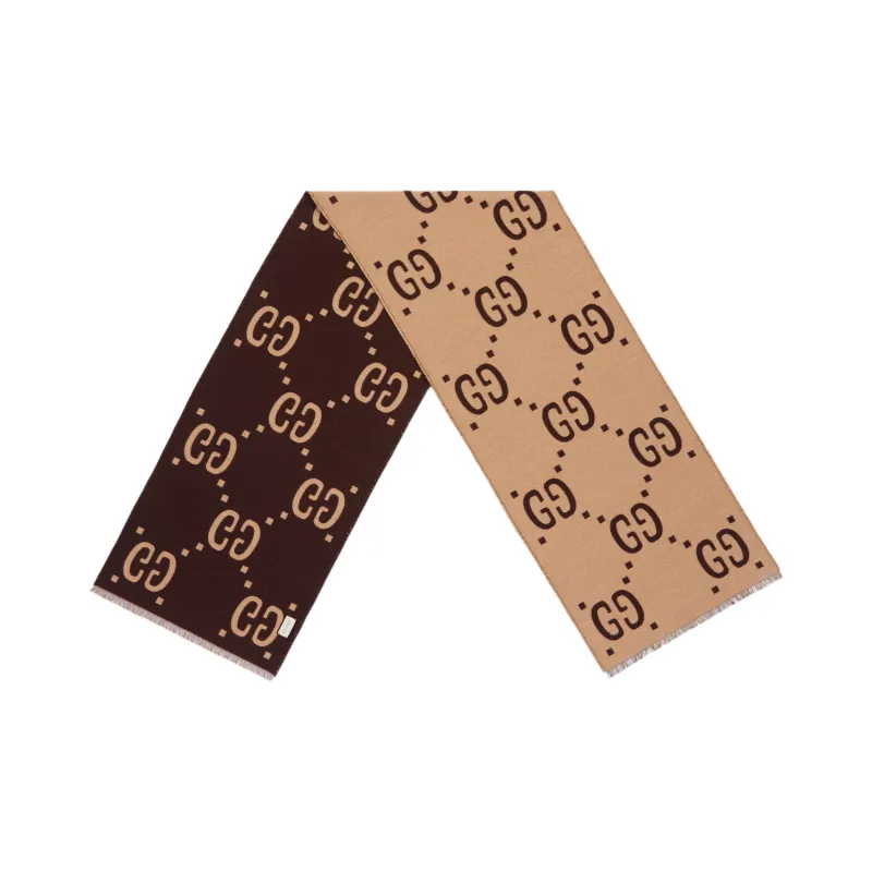 GUCCI Wool Knit Scarves Men's Brown-1