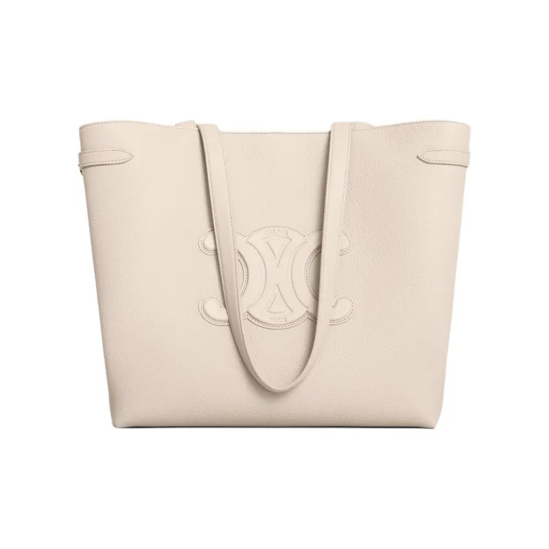 CELINE Triomphe Grain Calfskin Tote Bag, Shopping Bag, Handbag Medium Size Women's Light Beige-1