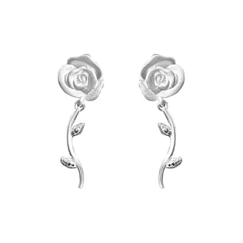 Heart Grass 999 Fine Silver Stud Earrings Women's