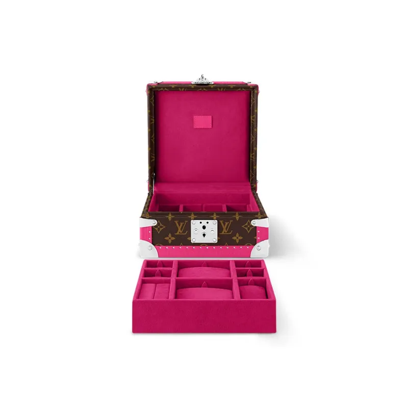LOUIS VUITTON Monogram Coated Canvas Jewelry Storage Box Women's Brown & Fuchsia-4