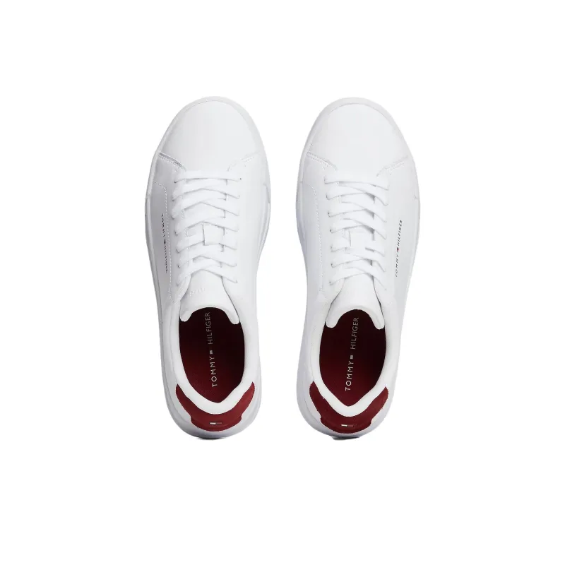 Tommy Hilfiger Trainers Essential Pebble Grain Court Low Top Skateboard Shoes Men's White Red-3