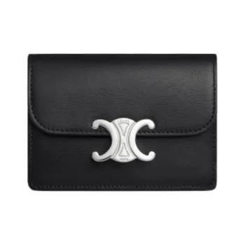 CELINE Triomphe Cow Leather Card Holder Women's Black