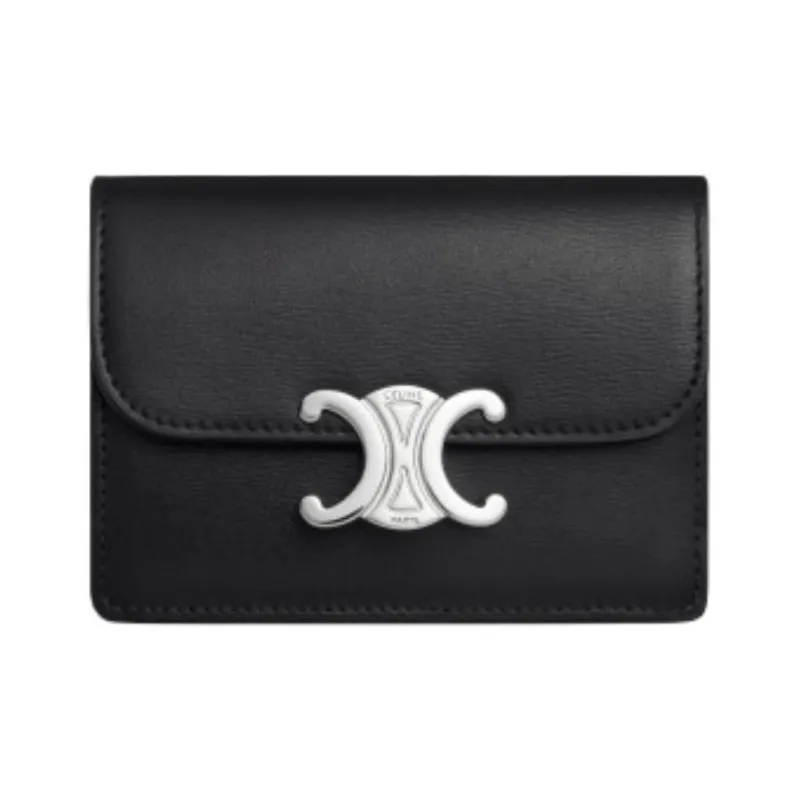 CELINE Triomphe Cow Leather Card Holder Women's Black-0