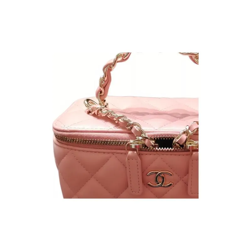 CHANEL Sheepskin Box Bag, Makeup Bag, Handbag, Shoulder Bag, Crossbody Bag Women's Pink-4