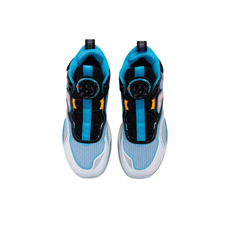 XTEP Anti Slip Wear Resistant Mid Top Children's Basketball Shoes Blue Teenagers-2