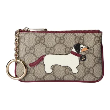 GUCCI Coated Canvas Coin Purses Key Pouches Unisex Beige & Brown