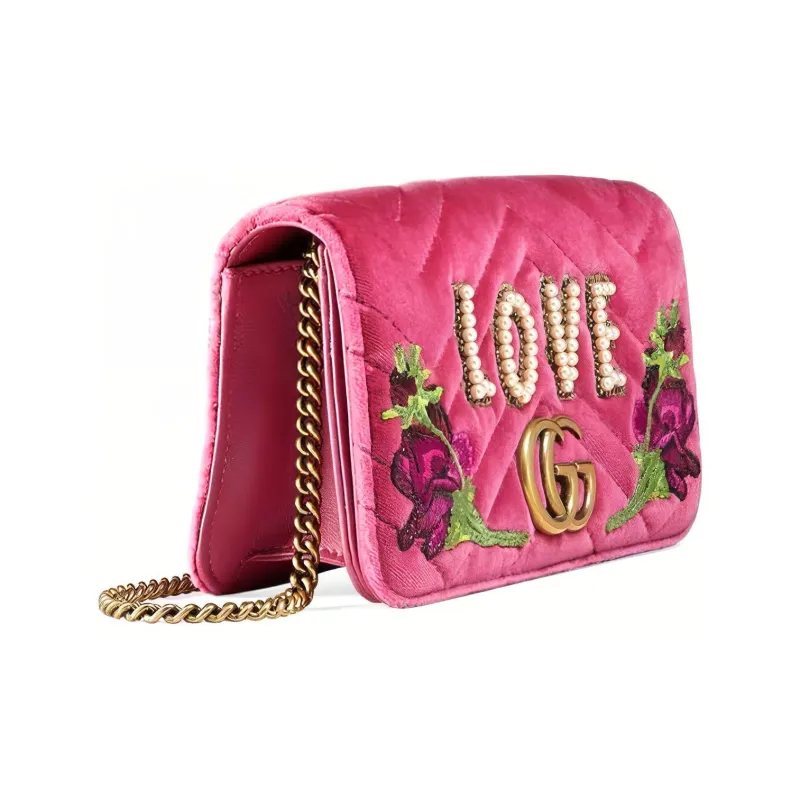 GUCCI Quilted Velvet Crossbody Bag Shoulder Bag Mini Women's Pink-1