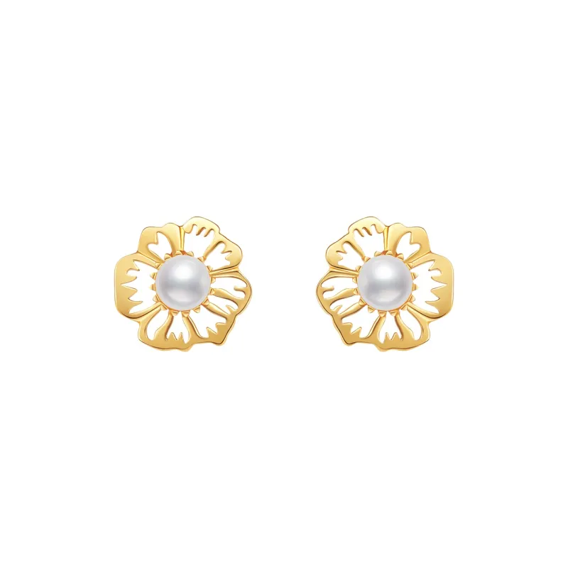 Bezzo 925 Silver Pearls Stud Earrings Women's Gold-0