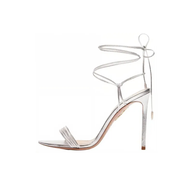 AQUAZZURA Trouble Maker Sandal 105 Strap Sandals Women's Silver-0