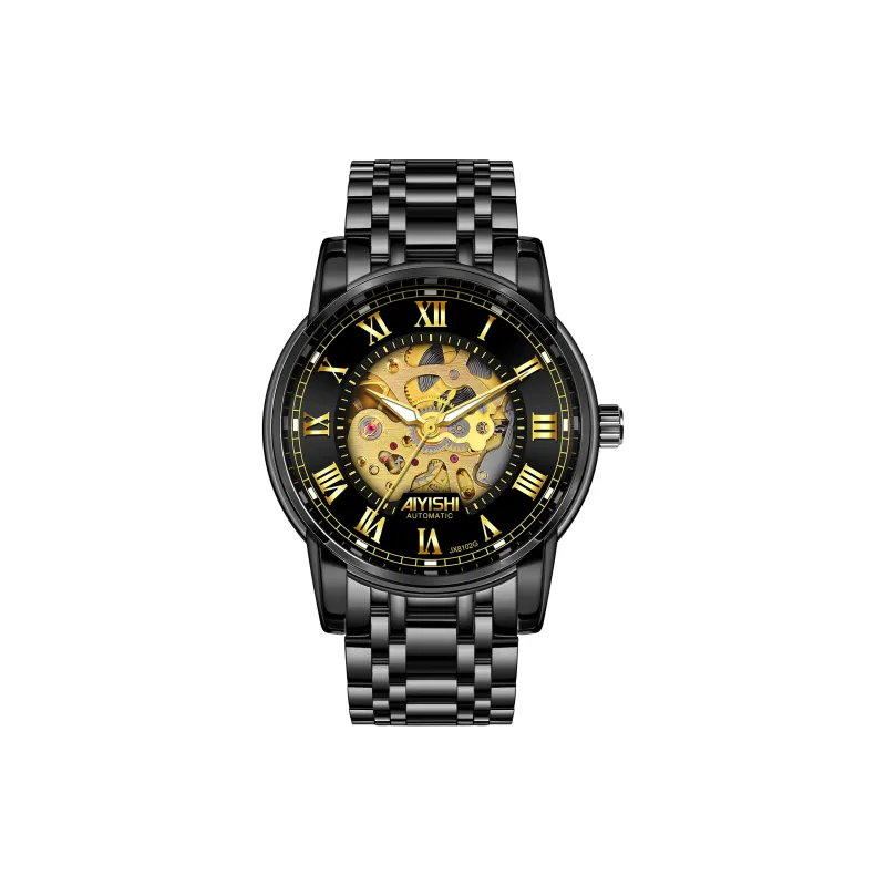AIYISHI Automatic Mechanical Movement Stainless Steel Watchband Watch Men's Watches Black Dial-12
