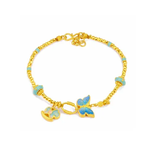 Ruinuo Butterfly Wooden Horse Bouncy Fortune Gold Bead 999 Solid Gold Priced In Gram Gold Bracelet Women's