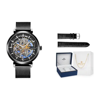 Bestdon Automatic Mechanical Movement Stainless Steel Watchband Men's Watches Black Dial
