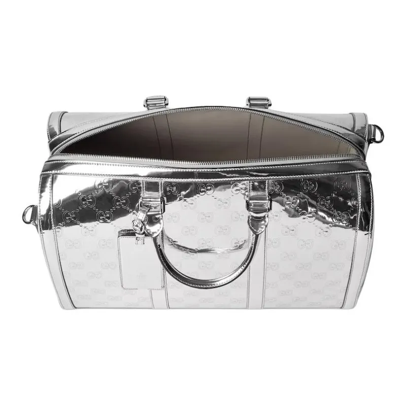 GUCCI Metallic Silver Mirror Finish Effect Fabric Shoulder Bag, Crossbody Bag, Handbag Medium Size Men's Silver-4