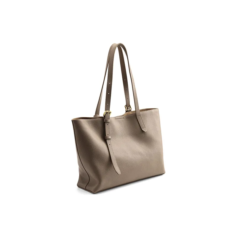 HONGU Genuine Cow Leather Handbag, Shoulder Bag, Tote Tubas Women's Elephant Gray/Brown-2