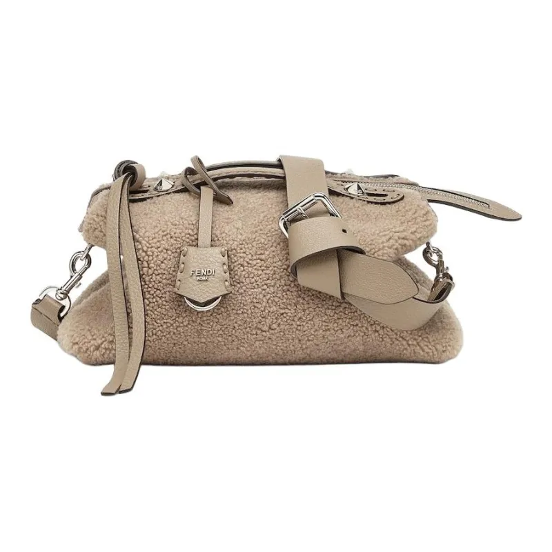 FENDI By The Way Series Sheep Wool, Sheepskin One Shoulder Handbag Medium Size Women's Dove Gray-1