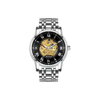 AIYISHI Automatic Mechanical Movement Stainless Steel Watchband Watch Men's Watches Black Dial