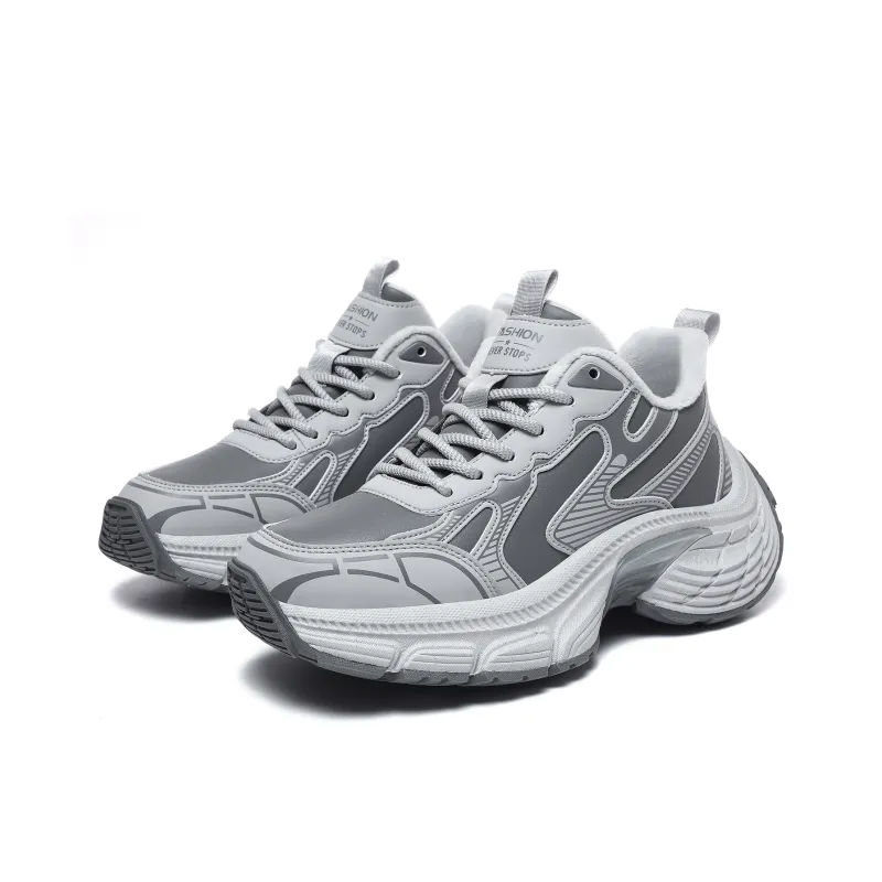 A55 Anti Slip And Wear Resistant Height Increasing Low Top Chunky Sneakers Men's Greige-2