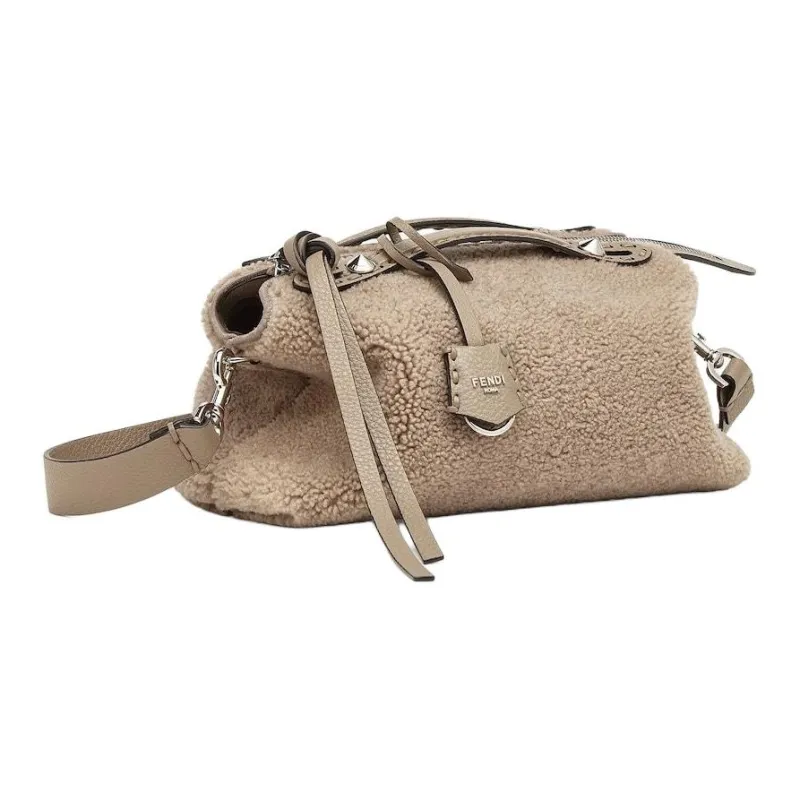FENDI By The Way Series Sheep Wool, Sheepskin One Shoulder Handbag Medium Size Women's Dove Gray-2