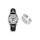 3A327 Men's-Silver Black Leather Strap (Includes Silver Stainless Steel Strap+BV Green Large Box)