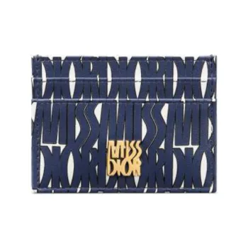 DIOR Miss Dior Calfskin Card Holder Women's White & Blue
