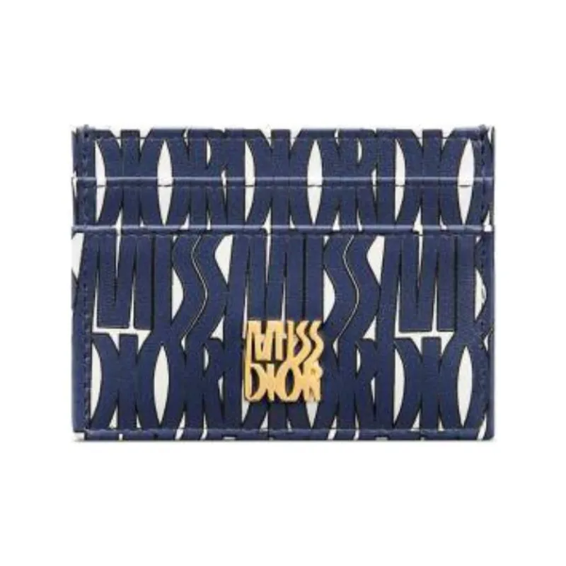 DIOR Miss Dior Calfskin Card Holder Women's White & Blue-0
