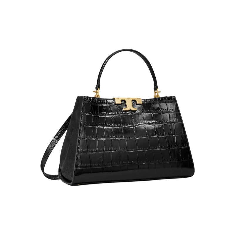 TORY BURCH Eleanor Crocodile Pattern Embossed Leather Shoulder Bag, Crossbody Bag, Handbag Tubas Women's Black-1