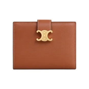 CELINE Cow Leather Wallet Medium Size Women's Tawny