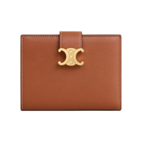CELINE Cow Leather Wallet Medium Size Women's Tawny