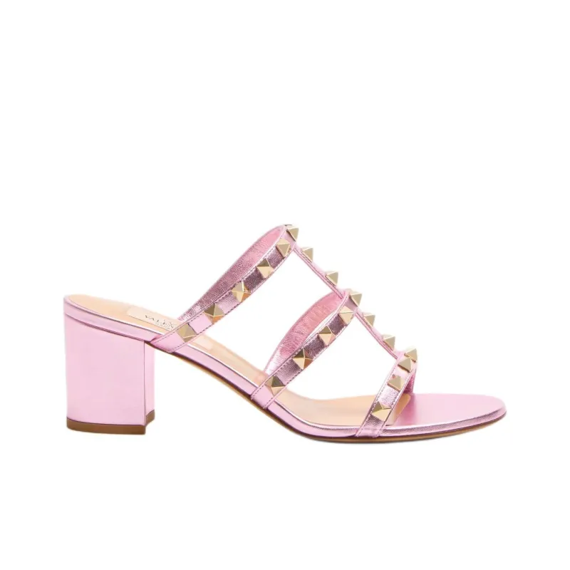 Valentino ROCKSTUD Slide Slippers 6cm Women's Pink-1