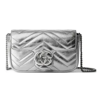 GUCCI Leather Shoulder Bag, Crossbody Bag Mini Women's Silver