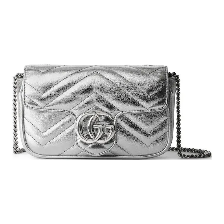 GUCCI Leather Shoulder Bag, Crossbody Bag Mini Women's Silver-0