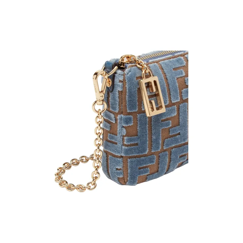 FENDI Baguette Polyester One Shoulder Clutch Women's Light Blue-5
