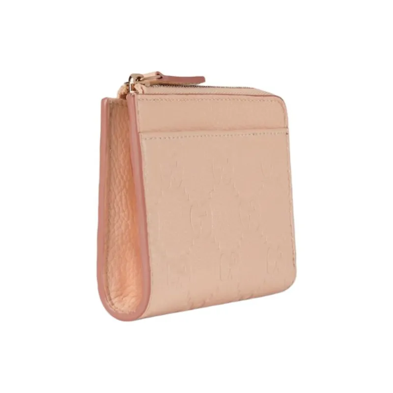 GUCCI Grained Leather Card Holder Women's Light Pink-1