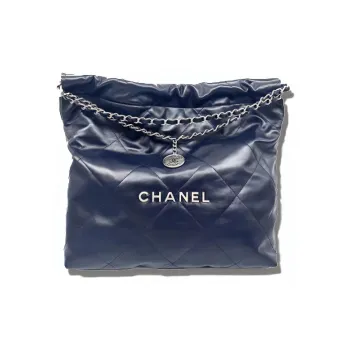 CHANEL 22Bag Cow Leather Tote Bag Shopping Bag Portable Crossbody Bag Shoulder Bag Small Size Women's Dark Blue