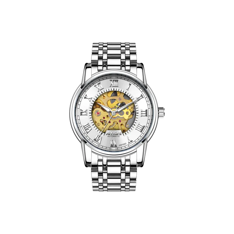 AIYISHI Automatic Mechanical Movement Stainless Steel Watchband Watch Men's Watches Black Dial-10