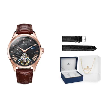 Bestdon Automatic Mechanical Movement Genuine Leather Strap Men's Watches Black Dial