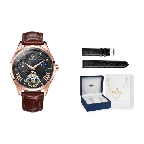 Bestdon Automatic Mechanical Movement Genuine Leather Strap Men's Watches Black Dial