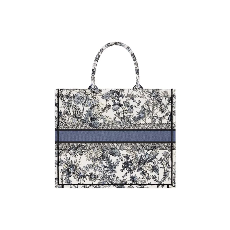 DIOR Cotton Tote Bag, Shopping Bag, Handbag Large Size Women's White & Denim Blue-2