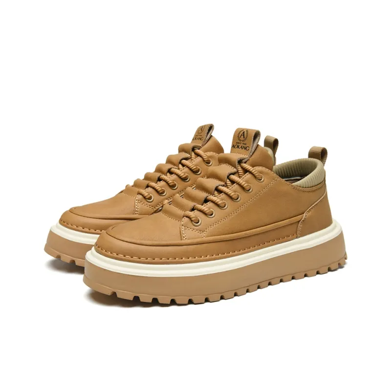 AOKANG Elegant Style Series Skateboard Shoes Men Low Top Yellow Brown, Black-8