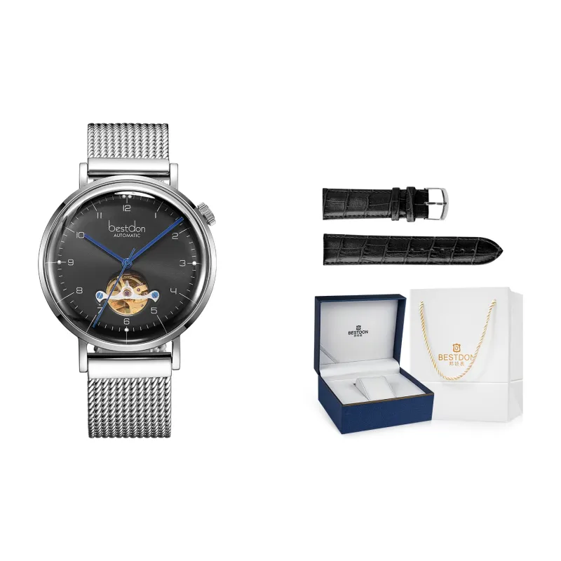 Bestdon Automatic Mechanical Movement Stainless Steel Watchband Men's Watches Black Dial-10