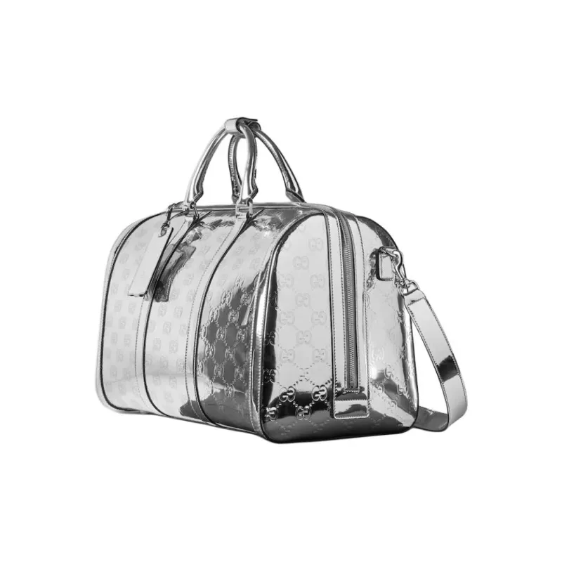 GUCCI Metallic Silver Mirror Finish Effect Fabric Shoulder Bag, Crossbody Bag, Handbag Medium Size Men's Silver-1