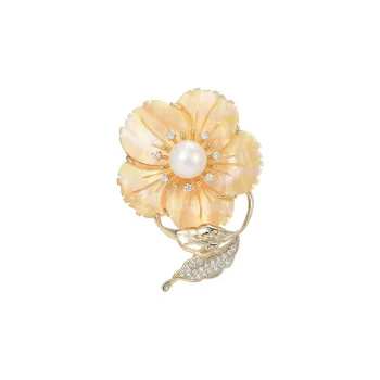 Marco Bizzarri Alloy Mother Of Pearl Floral Breast Design Anti Flash Pin Minimalist Style Coat Accessories Women's